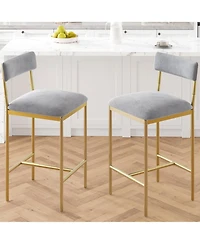 Bar Stools Set of 2, Upholstered Counter Height Bar Stools with Backrest and Footrest, Kitchen Barstools for Island, Counter Bar, Easy Assembly