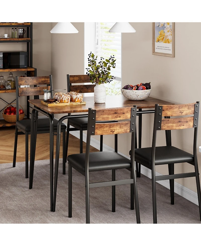 Dining Table for 4, Small Table and Chairs Set of 4, Square Dinette Set for 4, Dinner Table Set, 5 Piece Kitchen & Dining Room Sets for Small Space, A
