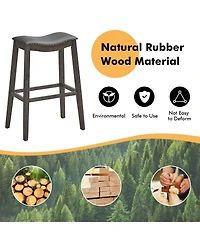 Gymax Set of 2 Saddle Bar Stools Bar Height Kitchen Chairs w/ Rubber Wood Legs