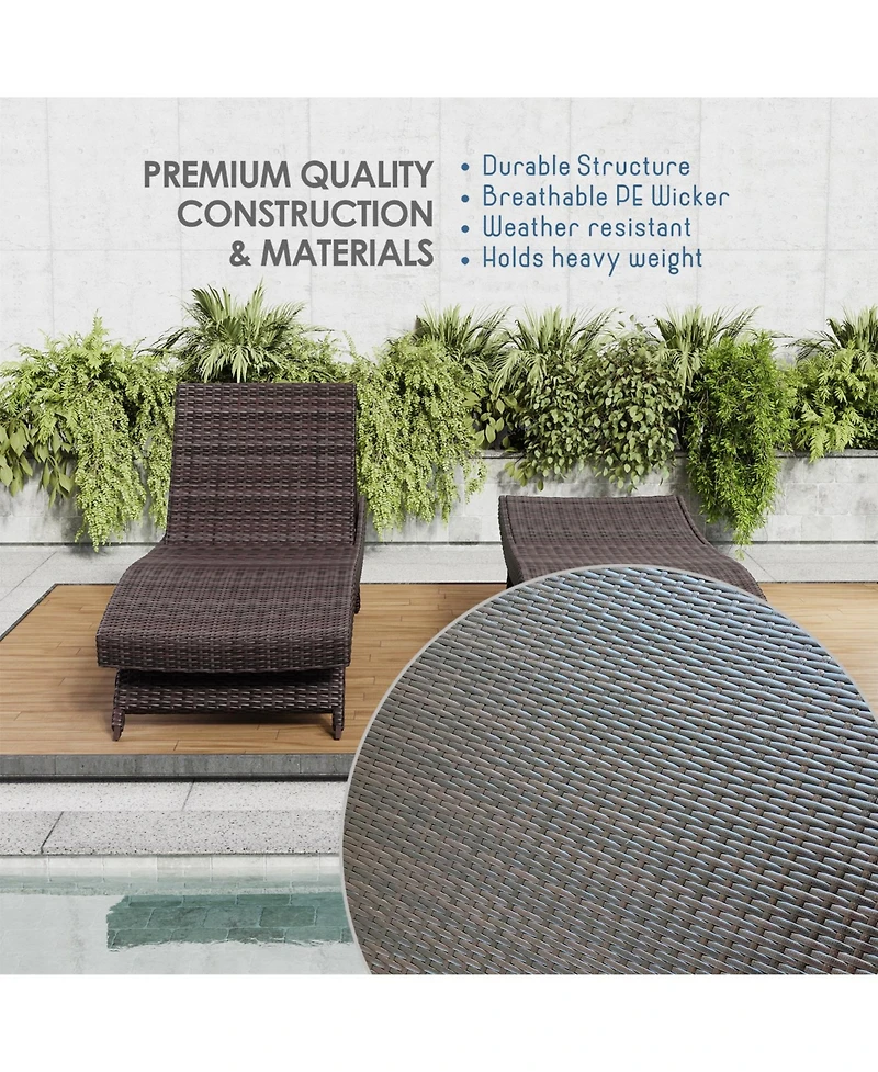 Nestl Outdoor Patio Chaise Wicker Lounge Chair with Reclining Backrest