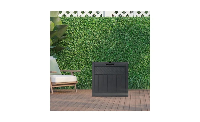Slickblue 33 Gal Square Wood and Rattan Plastic Garden Storage Box