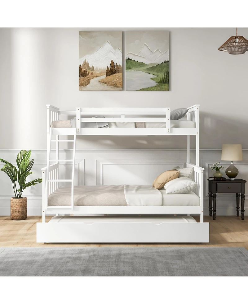 3-in-1 Twin Over Full Bunk Bed with Trundle and Built-in Ladder