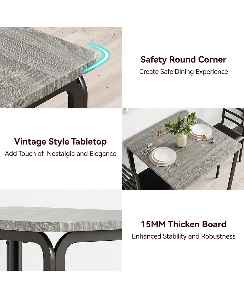 gaomon 3 Piece Dining Table Set for 2 Metal Frame Wood Kitchen Table and 2 Chairs Small Dining Furniture Set for Small Space Apartment Dining Room