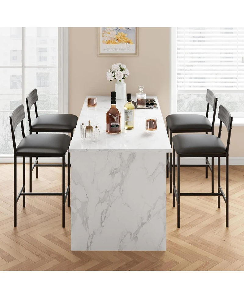 Bar Stools Set of 4, Upholstered Counter Height Bar Stools with Backrest and Footrest, Kitchen Barstools for Island, Counter Bar, Easy Assembly