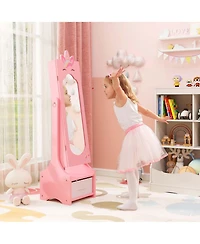 Costway Kids Vanity Set Princess Makeup Dressing Table and Chair Set with Jewelry Armoire