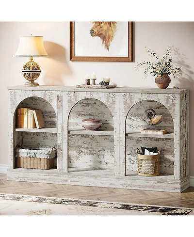 Tribesigns Farmhouse Console Table, 63-Inch Long Entryway Table with 3 Tier Storage, Wooden Rectangular Sofa Behind The Couch