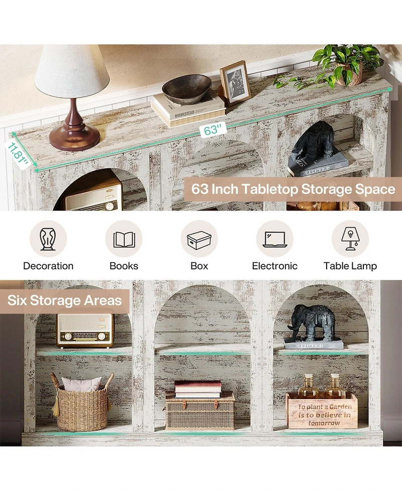 Tribesigns Farmhouse Console Table, 63-Inch Long Entryway Table with 3 Tier Storage, Wooden Rectangular Sofa Behind The Couch