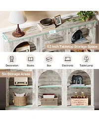 Tribesigns Farmhouse Console Table, 63-Inch Long Entryway Table with 3 Tier Storage, Wooden Rectangular Sofa Behind The Couch