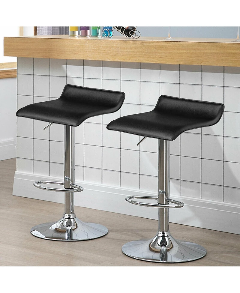 Gymax Set of 2 Pu Leather Swivel Bar Stool Adjustable Kitchen Counter Chairs White