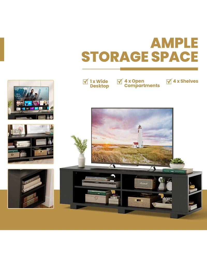 Gouun 59 Inch Console Storage Entertainment Media Wood Tv Stand