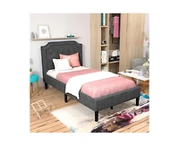 Linen Twin Upholstered Platform Bed Frame with Headboard and Mattress Foundation