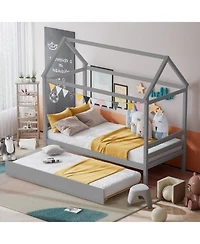 Gouun Kids Platform Bed Frame with Roof for Bedroom