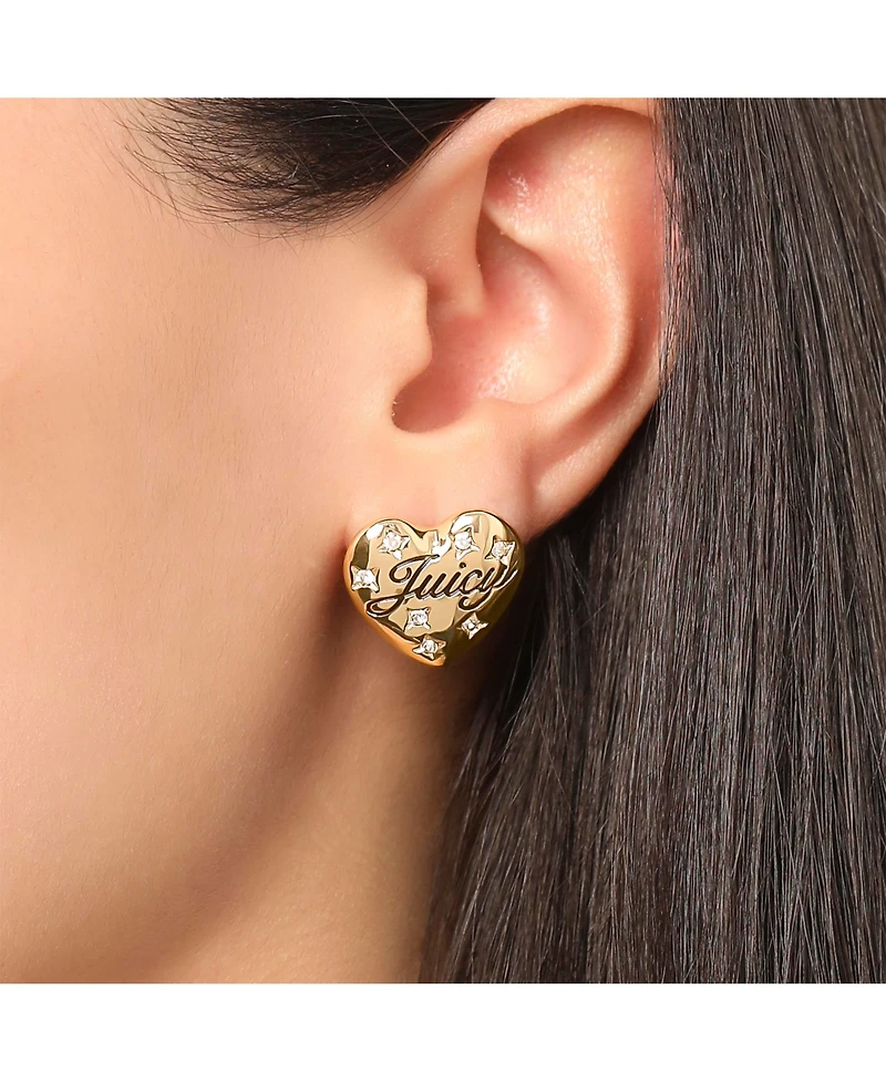 Juicy Couture Crystal-Embellished Heart Stud Earrings with Iconic Logo Design