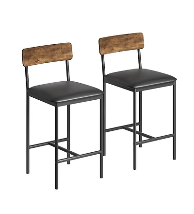 Bar Stools Set of 2, Upholstered Counter Height Bar Stools with Backrest and Footrest, Kitchen Barstools for Island, Counter Bar