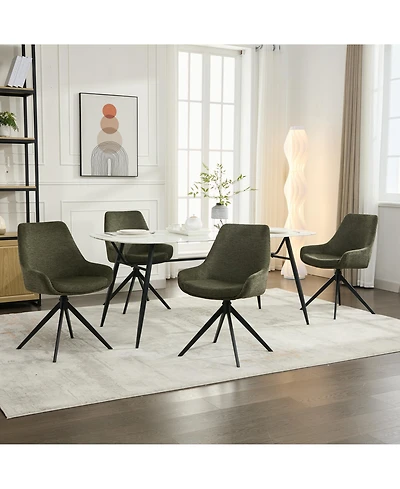 Dyhome Swivel Dining Chairs Set of 4, Mid Century Modern Room with Metal Frame, Linen Upholstered Back Side Chair