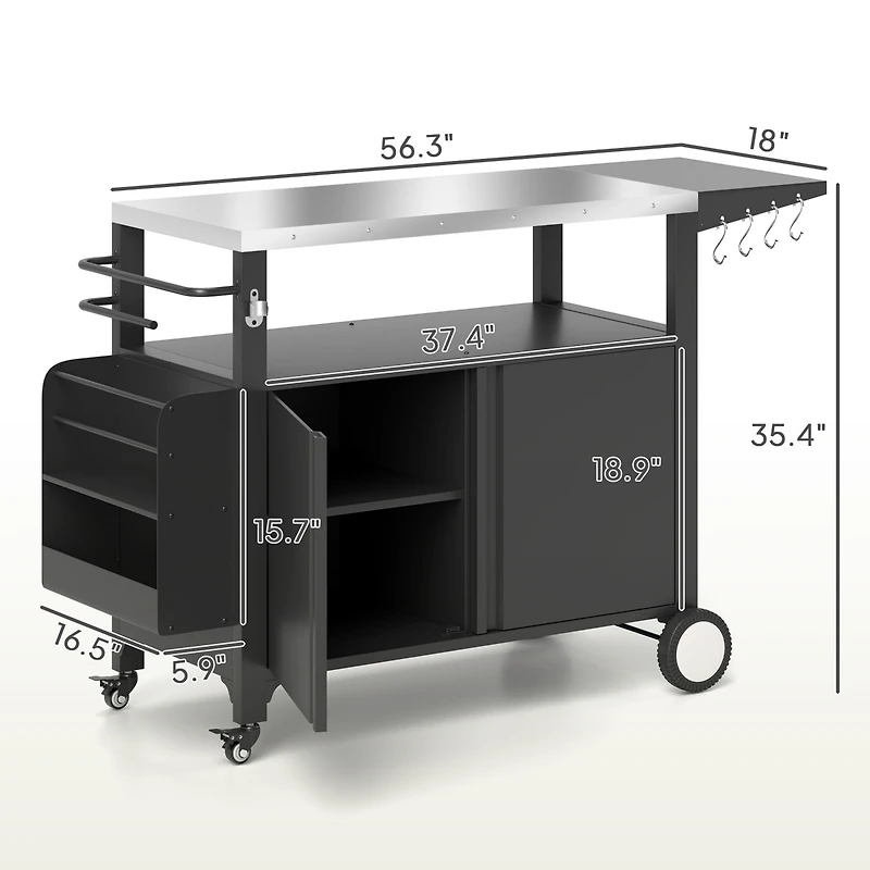 Outsunny Outdoor Grill Cart Table with Side Table, Stainless Steel Top