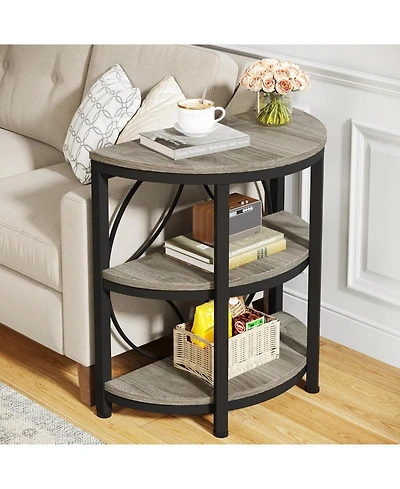 Tribesigns Half Circle Side & End Table with Storage Shelf Metal Frame, 26-Inch Tall Moon Table, Narrow Nightstand