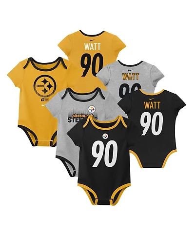 Nike Baby Boys and Girls T.j. Watt Pittsburgh Steelers Name Number 3-Pack Bodysuit Set