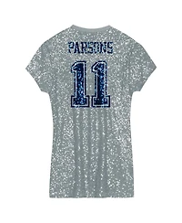 Outerstuff Big Girls Micah Parsons Silver Dallas Cowboys Sequin Player Name Number V-Neck Dress
