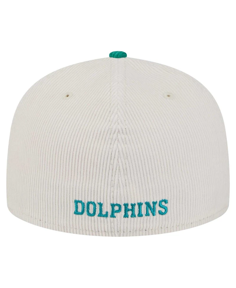New Era Men's Cream/Aqua Miami Dolphins Throwback Corduroy 59FIFTY Fitted Hat