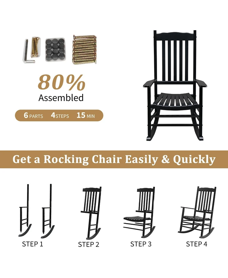 Slickblue Wooden Rocking Chair with Wavy Backboard for Comfortable and Stylish Relaxation
