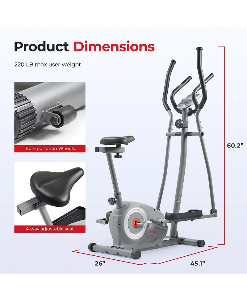 Sunny Health & Fitness Smart Compact Sit and Stand Elliptical