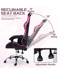 Dyhome Faux Leather Gaming Chair with Cat Paw Lumbar Cushion and Ears, Ergonomic Computer Chair, Reclining Pc Game