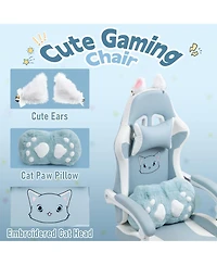 Dyhome Faux Leather Gaming Chair with Cat Paw Lumbar Cushion and Cat Ears, Ergonomic Computer Chair, Reclining Pc Game Chair