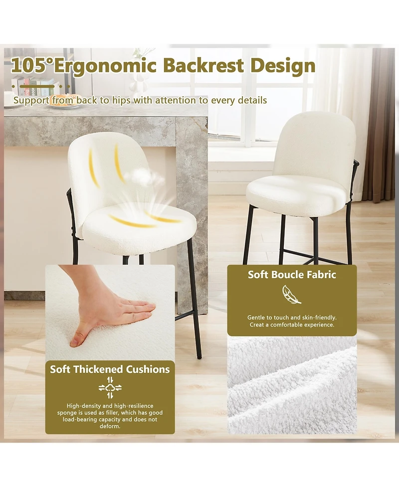 Dyhome Bar Stools Set of 3, 28 Inches Modern Counter Height Bar Stools with High Back Metal Legs, Upholstered Tall Barstools for Kitchen Island, Cafe,