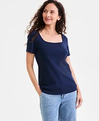 Style & Co Petite Cotton Square-Neck Short-Sleeve T-Shirt, Exclusively at Macy's