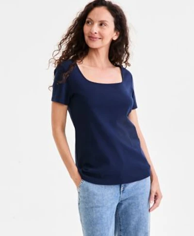 Style Co Womens Cotton Square Neck Short Sleeve T Shirt Pxs Xxl Exclusively At Macys