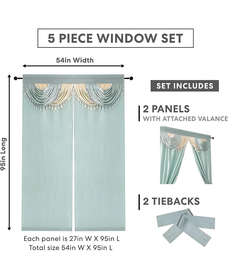 Kate Aurora Satin Semi Sheer Complete 5 Piece Window a Bag Attached Curtain Set