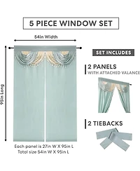 Kate Aurora Satin Semi Sheer Complete 5 Piece Window a Bag Attached Curtain Set
