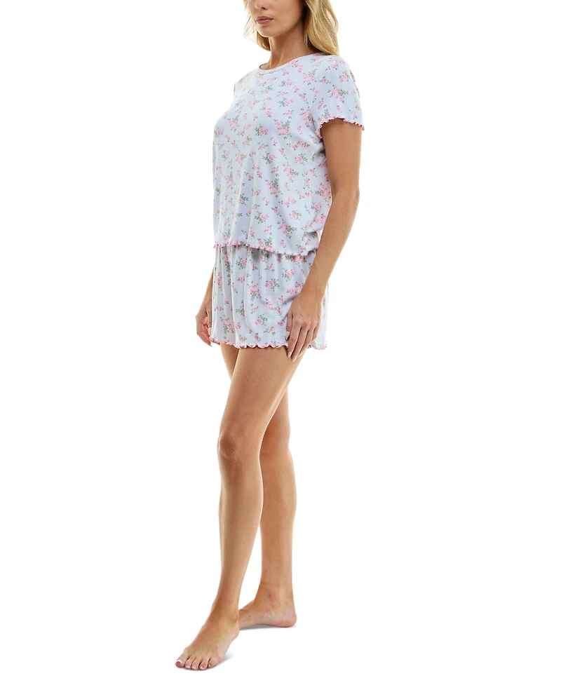 Roudelain Women's Printed Pointelle Short Pajama Set