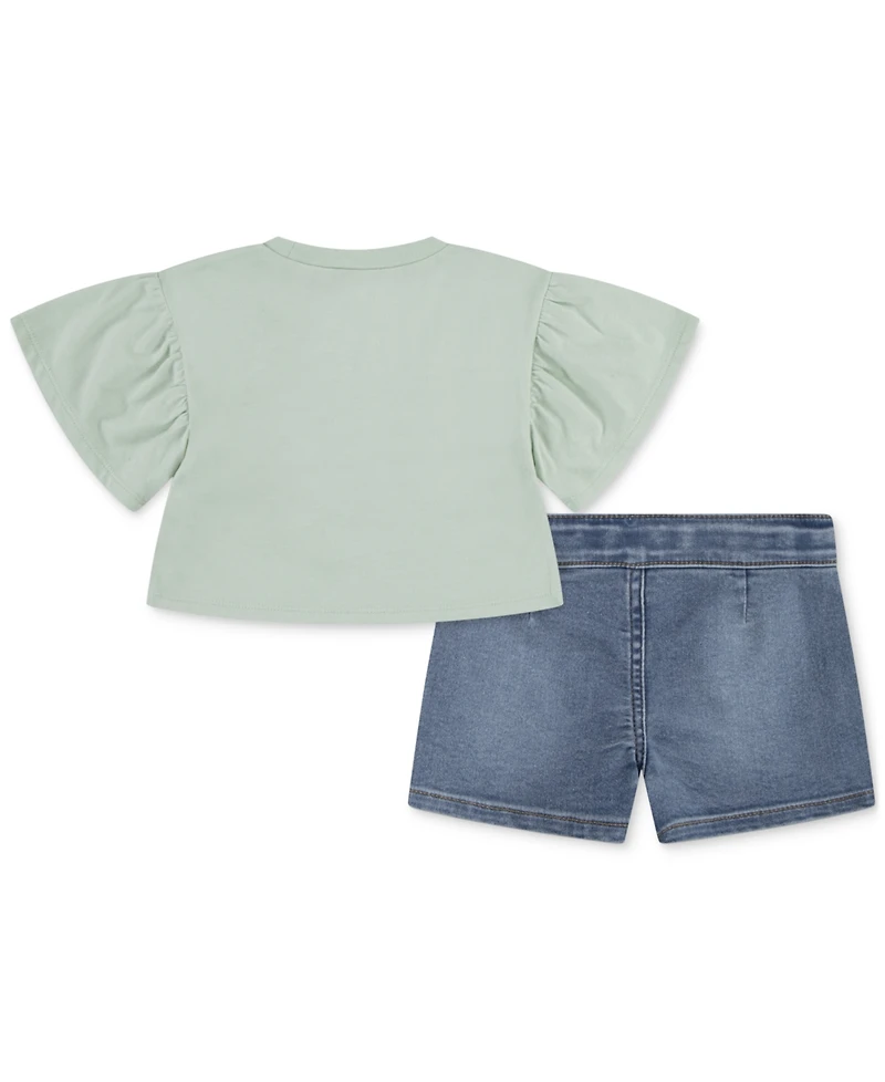 Levi's Baby Girls 2-Pc. Flutter-Sleeve Top & Jean Shorts Set