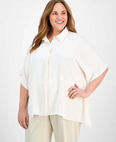 Anne Klein Plus Dolman-Sleeve Vented-Hem Blouse