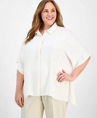 Anne Klein Plus Dolman-Sleeve Vented-Hem Blouse