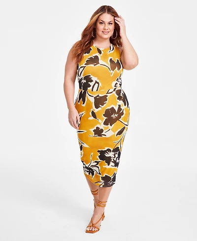 Nina Parker Trendy Plus Size Printed Mesh Midi Dress, Created for Macy's