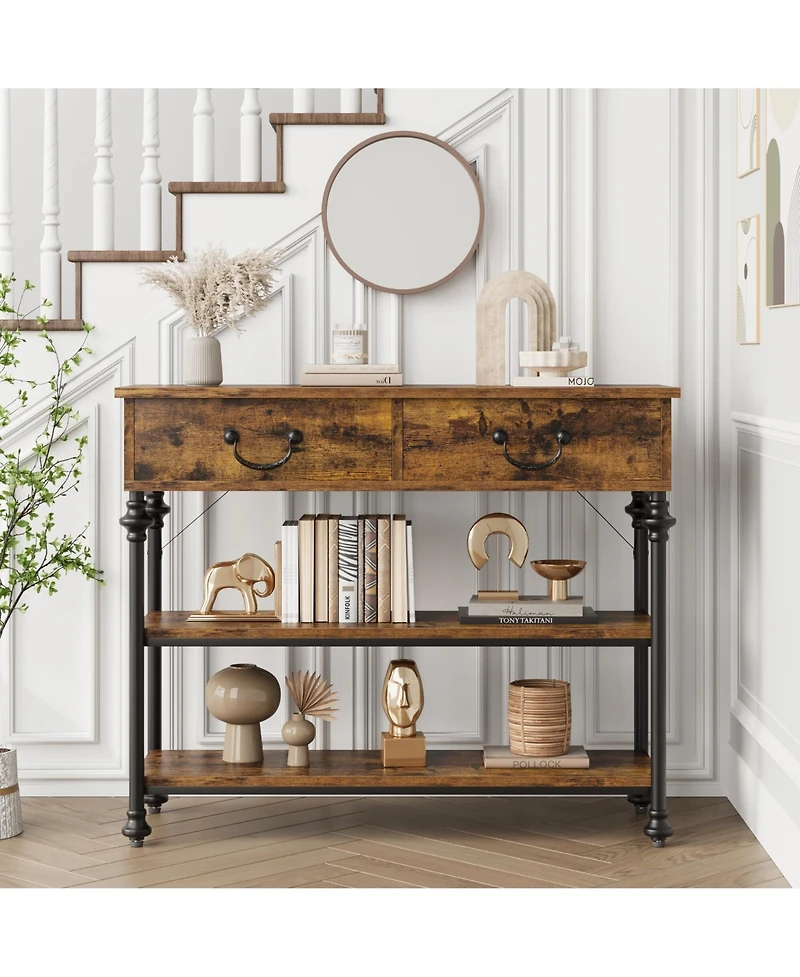 Gaomon Console Tables for Entryway, Small Entryway Table with 2 Drawers, Narrow Console Table with Storage Shelves for Living Room, Hallway Table, Sof