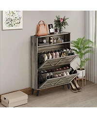 gaomon Shoe Cabinet with 2 Flip Drawers Hidden Wood Shoe Cabinet Freestanding Shoe Storage Cabinet Farmhouse Shoe Cabinet Storage Slim Shoe Cabinet fo