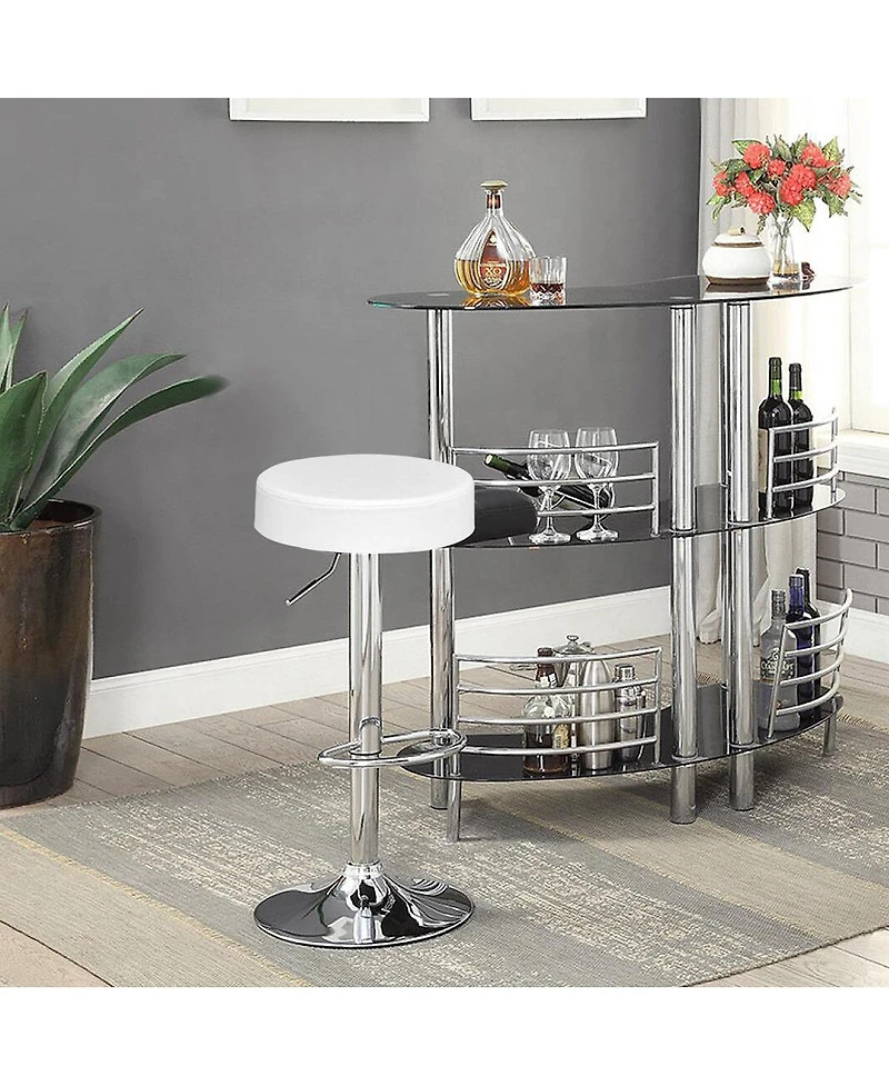 Gymax 1 Pc Bar Stool Round Leather Seat Chrome Leg Adjustable Hydraulic Swivel