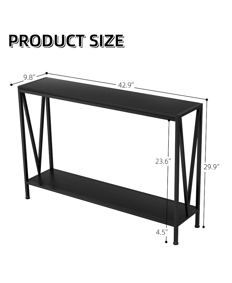 gaomon Side Table Entryway 2-Tier Console with Storage Narrow Sofa V Design 43" Industrial for Hallway L