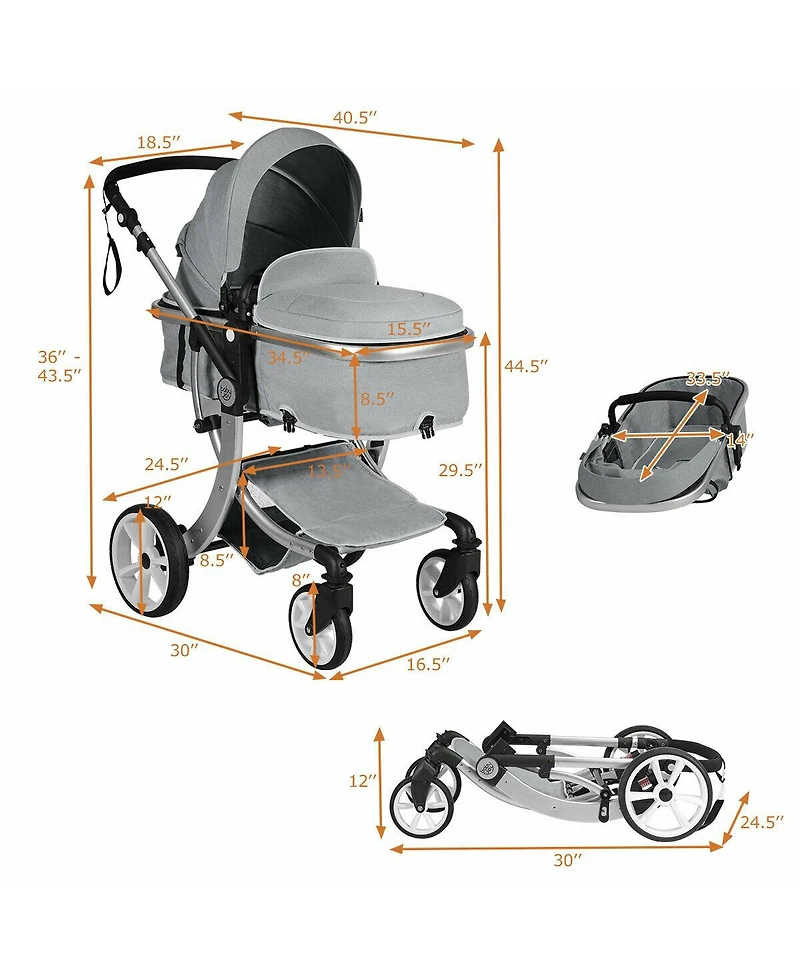 Costway Baby Folding Aluminum Bassinet Reversible Stroller