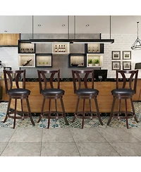 Gymax Set of 4 Swivel Bar stool 24'' Counter Height Leather Padded Dining Kitchen Chair
