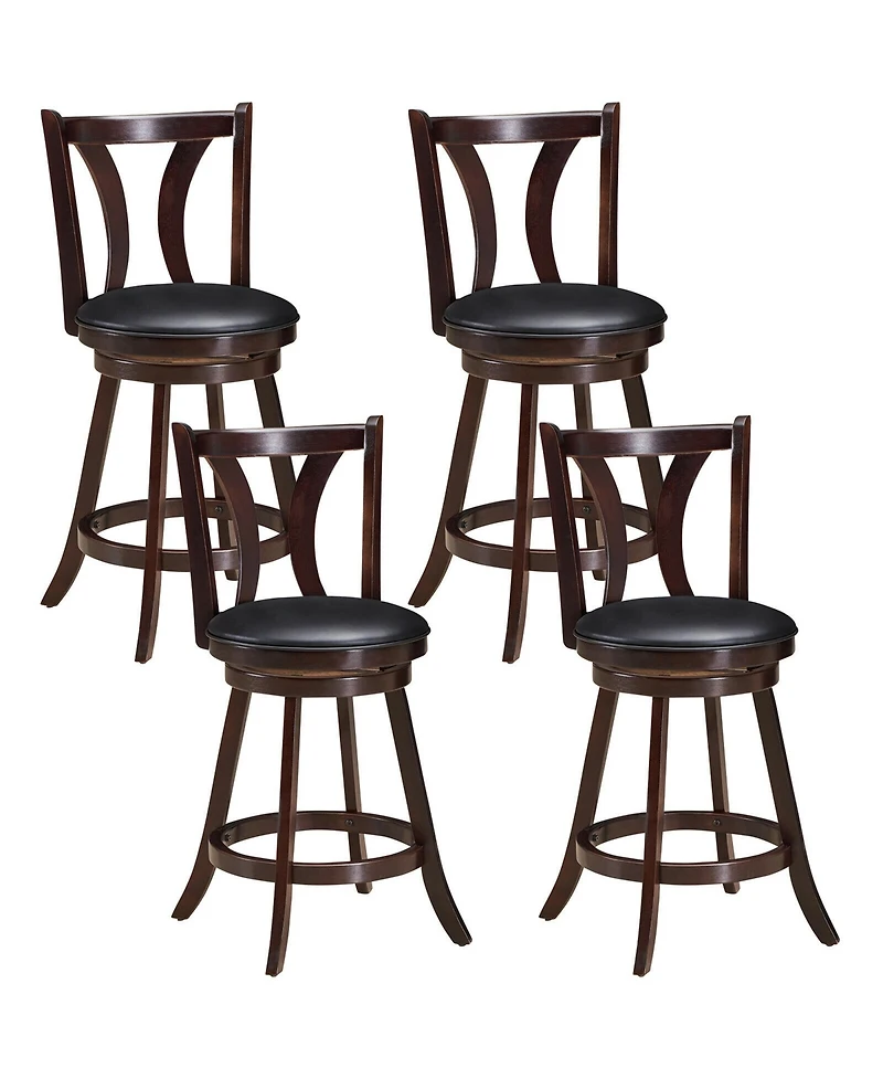 Gymax Set of 4 Swivel Bar stool 24'' Counter Height Leather Padded Dining Kitchen Chair