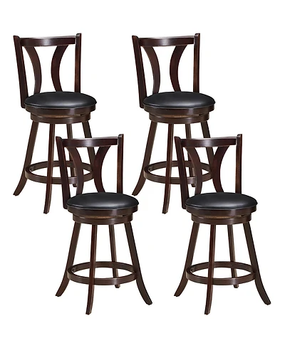 Gymax Set of 4 Swivel Bar stool 24'' Counter Height Leather Padded Dining Kitchen Chair