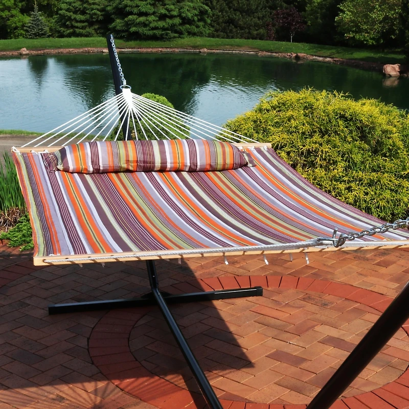 Two-Person Quilted Fabric Hammock with Spreader Bars