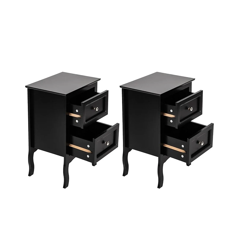 Slickblue 2pcs Country Style Two-Tier Night Tables Large Size Black (Same model: 46330063)