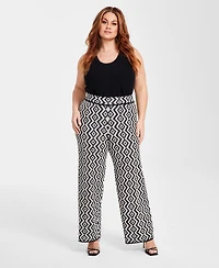 Nina Parker Plus Size Geo-Print Straight-Leg Sweater Pants