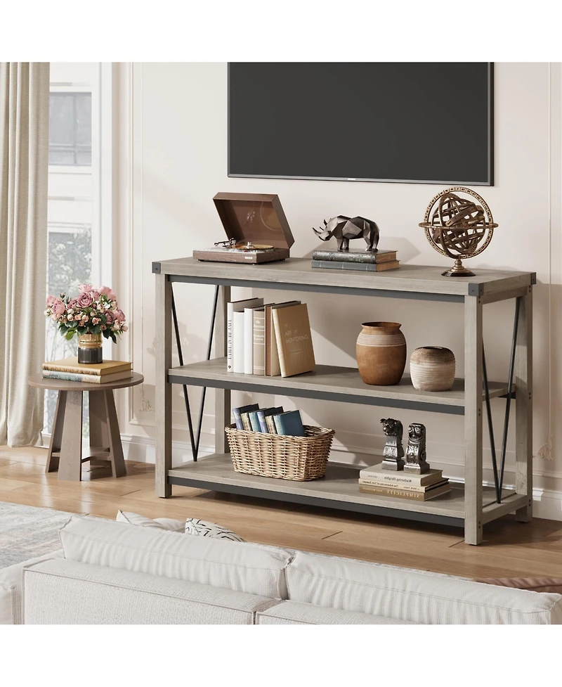 gaomon Farmhouse Entryway Table,47 Inch Narrow Long Console Table with Storage, 3 Tier Wood Console Table for Living Room, Farmhouse Sofa Tables Behin